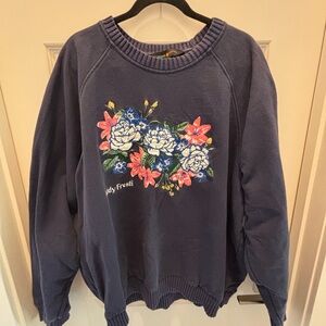 Navy Blue Teddy Fresh Embroidered Floral Sweatshirt